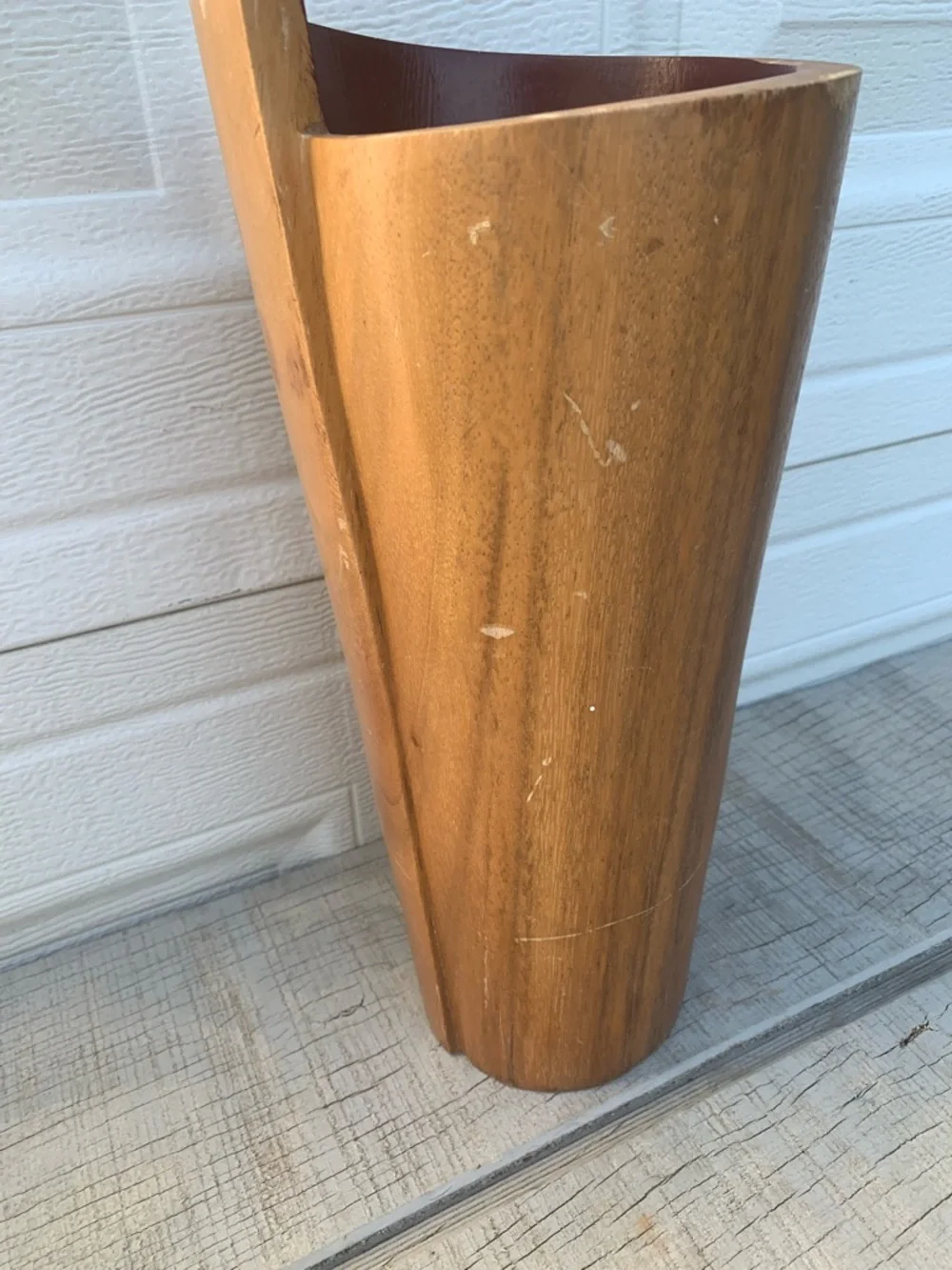 Maganda Wood Vase by Crate & Barrel 12” Mid-Century Scandinavian Decor spiraled